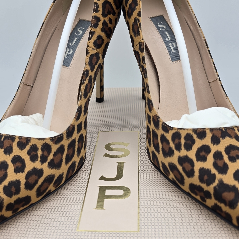 NIB SJP Sarah Jessica Parker Fawn Leopard Satin High-Heel Pumps, Italy35.5/US5.5 - Picture 13 of 16